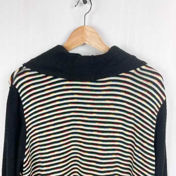 Ali Miles Tunic Sweater Size L Black Rainbow Multi Striped Cowl Neck Pullover - Picture 7 of 11